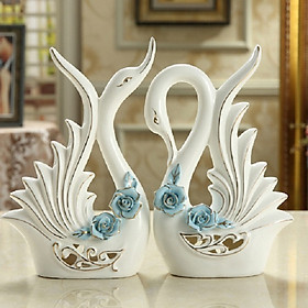 Mua Đôi Thiên Nga gốm sứ trắng cao cấp phối hoa hồng xanh