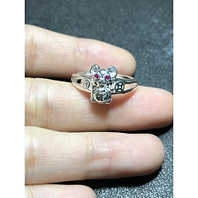 Nhẫn bạc chuột thần tài đính pha lê ý cao cấp bạc thật 