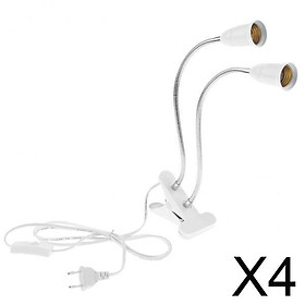 4xEU Plug E27 2-head Clip on Reading Light Base Desk Reading Lamp Socket White
