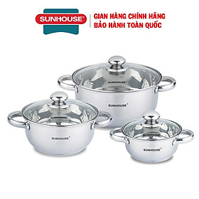Mua Bộ nồi inox 3 đáy Sunhouse SH334  Chất liệu inox phù hợp với tất cả các loại bếp  Vung kính cường lực  Hàng chính hãng