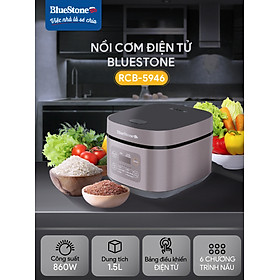 Nồi Cơm Điện Tử BlueStone RCB-5946 - Dung Tích 1,5 lít  - Công suất 860W - Lòng nồi phủ chống dính cao cấp an toàn sức khỏe - 6 chế độ cài đặt sẵn - Bảo hành 2 năm - Hàng chính hãng