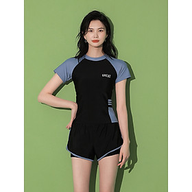 Set đồ bơi nữ quần ngắn 2 lớp + áo bơi ngắn tay thời trang cao cấp