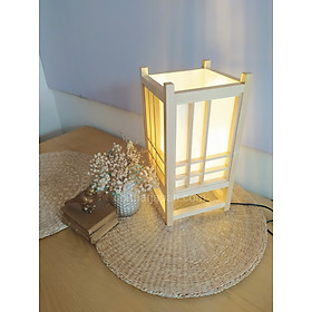 Đèn gỗ tự nhiên để bàn, đèn bàn shoji Nhật, đèn gỗ decor phòng trà, phòng thiền phong cách Nhật Bản, để bàn hoàn thiện bóng chiếu sáng, có 2 màu vàng và nâu óc chó