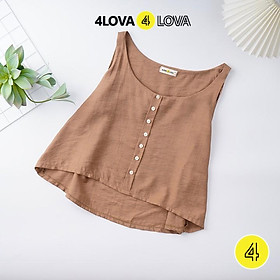 Áo sát nách nữ 4LOVA vải đũi mỏng nhẹ cổ tròn phối cúc ngực cực xinh