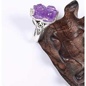 Nhẫn bạc tỳ hưu đá thạch anh tím ni 17 mệnh hỏa, thổ - Ngọc Quý Gemstones
