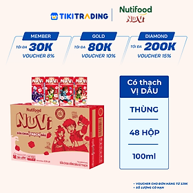 Thùng Sữa Chua Uống Có Thạch NuVi Vị Dâu 100ml (Hộp 100ml x 48) - Tăng Chiều Cao, Mắt Sáng