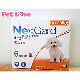 1 hộp NexGard trị ghẻ, viêm da, ve rận chó từ 2 - 4kg, hộp 6 viên