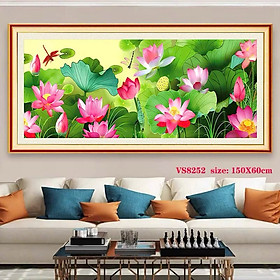 Mua Tranh thêu kín Hoa sen (đầm sen) Vs8252  kích thước 150x60 cm  11ct thêu 3 sợi
