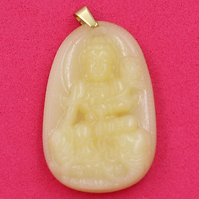 Mặt dây chuyền Phật Bồ Tát Phổ Hiền thạch anh vàng 3.6cm - Phật bản mệnh tuổi Thìn, Tỵ