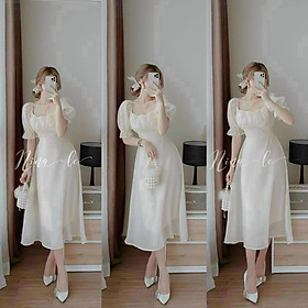 Đầm voan trắng 2 lớp tay phồng kiểu dáng thanh lịch nữ tính nhẹ nhàng NEW