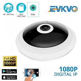 EVKVO FHD 1080P ICsee PRO 360 Degrees Fisheye Wifi IP Camera 2MP VR Wireless Panoramic Indoor Home Security CCTV Mini Camera With SD Card Slot