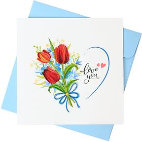 Thiệp giấy xoắn tỏ tình - valentine - hình hoa hồng - size 15x15cm