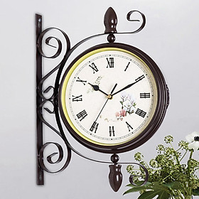 Retro Style Double Side Wall Clock, Mute, Battery Powered Wall Mount Clocks for Living Room, Home, Kitchen, Indoor, Outdoor, Garden