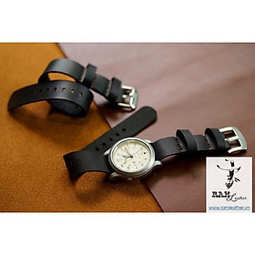 Dây đồng hồ Nato đơn đen tuyền da bò thật  thanh lịch – Đủ size từ 18, 20, 22mm, Casio AE1200 ,Apple watch