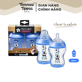 Bình Sữa Ty Siêu Mềm Tự Nhiên Tommee Tippee Closer To Nature 260ml, Núm Ty Của Bình 3-6 Tháng – Xanh Dương (Bình Đôi)