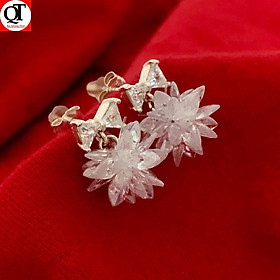 Bông tai nữ Bạc Quang Thản kiểu khuyên chốt đeo sát tai treo hoa tuyết trắng chất liệu bạc thật - QTBT85