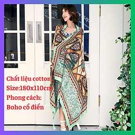 Khăn choàng cổ phong cách BOHO cổ điển, chất cotton mềm 180x110cm-phù hợp đi biển, choàng cổ khi ra nắng-Qùa tặng ý nghĩa