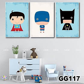 Tranh treo tường canvas 3 bức phong cách hiện đại Bắc Âu 116, tranh anime trang trí phòng cho bé, phòng khách, phòng ăn