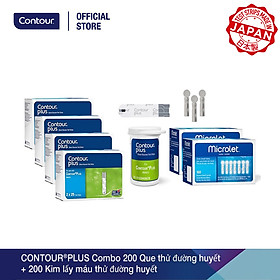 Bộ 2 sản phẩm 200 Que thử đường huyết CONTOUR PLUS và 200 kim lấy máu thử