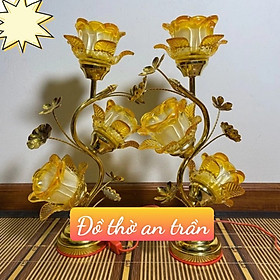 Mua Đôi đèn thờ thủy tinh 3 bông hoa muống hàng loại 1 bóng đèn Led tiết kiệm điện năng
