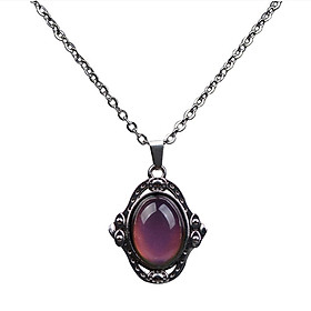 Oval Gem Mood Change Emotion Color Change Pendant Stainless Steel Necklace