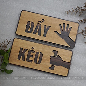 Bộ 2 bảng gỗ Kéo Đẩy trang trí dán cửa ra vào LEVU-TP06