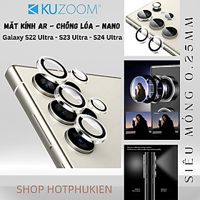 Tấm dán kính cường lực Camera cho Samsung Galaxy S22 Ultra / S23 Ultra / S24 Ultra hiệu HOTCASE KUZOOM AR - công nghệ kế dính tự động, mặt kính AGC sắc nét với độ cứng 9H, trang bị khung tự dán dễ dàng tự dán ở nhà - Hàng nhập khẩu - Trong suốt - Galaxy S23 Ultra