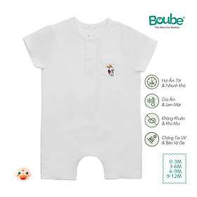 Bodysuit, bộ liền thân cộc tay cổ trụ cúc bấm màu trắng cho bé sơ sinh Boube, vải Cotton organic thoáng mát - Size 0-12M