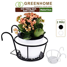 Giỏ treo hoa ban công, D22xC18cm, chất liệu sắt sơn tĩnh điện, phù hợp với mọi lan can |Greenhome