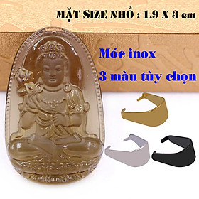 Mặt Phật Đại thế chí lai đá obsidian ( thạch anh khói ) 1.9cm x 3cm (size nhỏ) kèm vòng cổ dây da đen + móc inox vàng, Phật bản mệnh, mặt dây chuyền