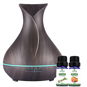 Combo máy khuếch tán tinh dầu bình hoa màu nâu FX2020 + tinh dầu sả chanh + tinh dầu bưởi chùm Lorganic (10ml x2) LGN0351