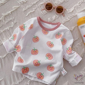 Áo Thun Tay Dài Vải Cotton In Hoạt Hình Kiểu Hàn Quốc Dễ Thương Cho Bé