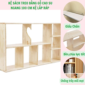 Kệ sách treo tường bằng gỗ cao su thiên nhiên,giá sách lắp ráp ngang 1M,kệ trang trí chịu lực tốt