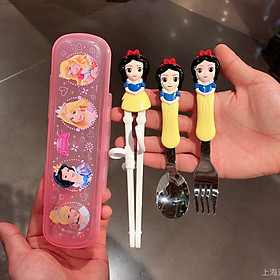 Set bộ 3 món muỗng + đũa + nĩa Disney hình Snow White tập ăn cao cấp cho trẻ em