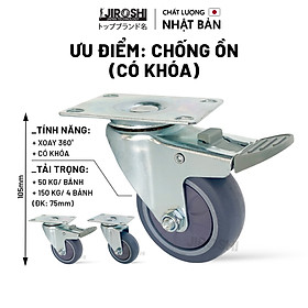 Mua Bánh Xe Đẩy Hàng Cao Su TPR Có Bạc Đạn Và Khóa JIROSHI  Bánh Xe Chống Ồn Công Nghệ Nhật Bản 75mm