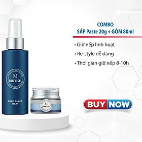 Combo Gôm(keo) phun tóc BRITISH M Hard Tailor Spray 80ml và Sáp vuốt tóc mang đến nam giới và phái đẹp BRITISH M Dandy Hard Past 20g