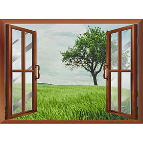 Mua TRANH CỬA SỔ PVP-CS6 Tranh dán tường 3d cửa sổ mở VƯỜN CÂY XANH  hàng cây xanh  Tranh dán tường có sẵn keo tạo cảm giác gần gũi thiên nhiên