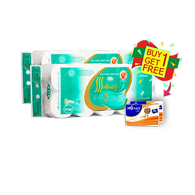 Combo 2 dây Giấy vệ sinh HÀ NỘI SILK 3 lớp Xanh Không Lõi Cao Cấp (Tặng Khăn giấy rút Hà Nội 150 tờ)