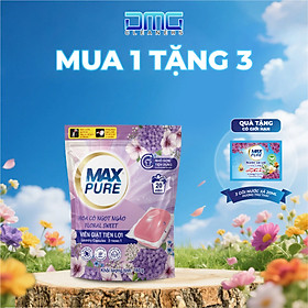 MUA 1 TẶNG 3: Túi 20 viên giặt Maxpure hương hoa cỏ ngọt ngào TẶNG 3 gói nước xả hương Thư thái