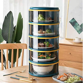 Mua Lồng bàn xanh viền vàng 5 tầng   giữ nhiệt   phù hợp với mọi loại bát  đĩa