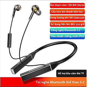 Mua Tai Nghe Bluetooth 5.2 Thể Thao Quàng Cổ Pin Kép 2600mAh Sử Dụng Liên Tục Lên Đến 250 Giờ   Hỗ Trợ Khe Lắp Thẻ Nhớ