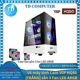 Vỏ máy tính Case VSP HQ50 [TRẮNG] sẵn 3 Fan LED ARGB Gaming Kính cường lực (ATX, Micro-ATX, ITX) - Hàng chính hãng Tech Vision phân phối