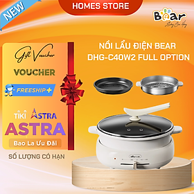 Nồi Lẩu Nướng Đa Năng BEAR DHG-C40W2, Có Kèm Khay Hấp Dung Tích 4 Lít, Công Suất 1500 W - Hàng Chính Hãng
