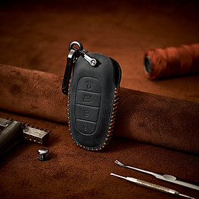 Bao Da Chìa Khóa Ô Tô Handmade Hyundai Santafe 2021 4 nút da bò thật - hàng chính hãng