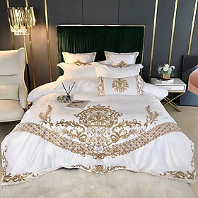 Bộ Chăn Ga Gối Lụa Thêu Hoàng Gia Cao Cấp - TA09