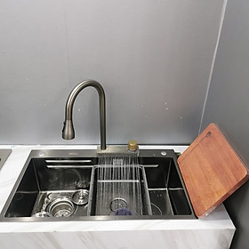 Mua  HÀNG ĐẸP LOẠI 1  Chậu rửa bát 1 hố kèm vòi thác tiện dụng kích thước lớn 75x46cm Foxis