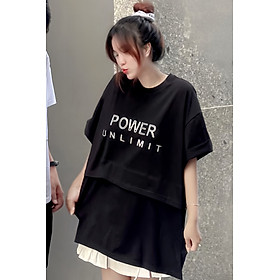 Áo thun cổ tròn (Unisex) NOVELTY YOUNGTOPS -  màu đen họa tiết POWER in dập nổi 230540T - M(Chiều cao m65-m70 / cân nặng < 68kg )
