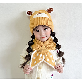 Bộ mũ len kèm khăn cao cấp cho bé gái, mũ len cho bé kèm khăn thời trang mới