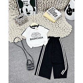 Bộ cộc tay cho bé gái quần dài size đại 5-12 tuổi in chữ BELACIA vải cotton co giãn 4 chiều kiểu dáng thời trang