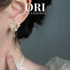 Bông tai nữ cánh hoa đính đá sang trọng ORI ACCESSORIES B478